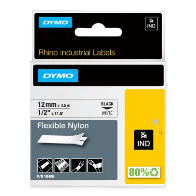 DYMO Rhino Étiquettes industrielles | Nylon flexible | rouleau de 12 mm x 3,5 m | autocollantes impr - Dymo - Ruban - visuel 1