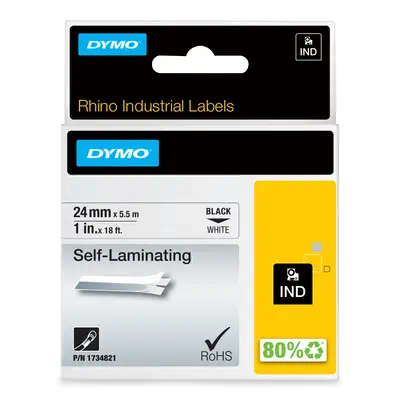DYMO Rhino étiquettes industrielles auto-laminées | 24 mm x 5,5 m | impression en noir sur fond blan - Dymo - Ruban - visuel 1