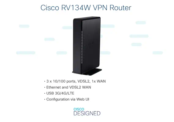 Cisco RV134W routeur sans fil Gigabit Ethernet Bi-bande (2,4 GHz / 5 GHz) Noir - Routeur - visuel 3