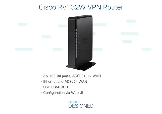 Cisco RV132W routeur sans fil Fast Ethernet Monobande (2,4 GHz) Noir - Routeur - visuel 3