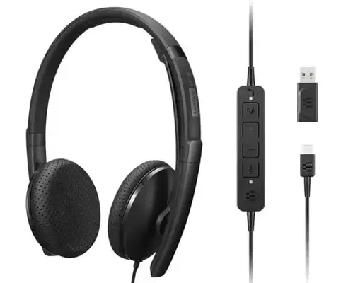 Achat Casque Micro LENOVO - Combiné VoIP - sur-oreille - filaire - USB-C - noir