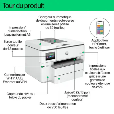 OfficeJet Pro 9730e Sans fil All-in-One Couleur Imprimante, Instant Ink; Impression recto-verso - HP - Multifonctions Jet d'encre - visuel 9
