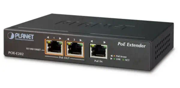 PLANET POE-E202 prolongateur réseau Émetteur et récepteur réseau Noir 10, 100, 1000 Mbit/s - Switchs et Hubs - visuel 1