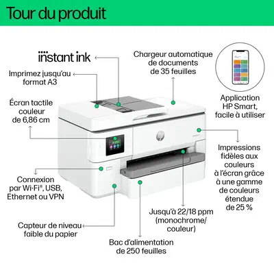 OfficeJet Pro 9720e Sans fil All-in-One Couleur Imprimante, Impression recto-verso; copieur, scanner - HP - Multifonctions Jet d'encre - visuel 10