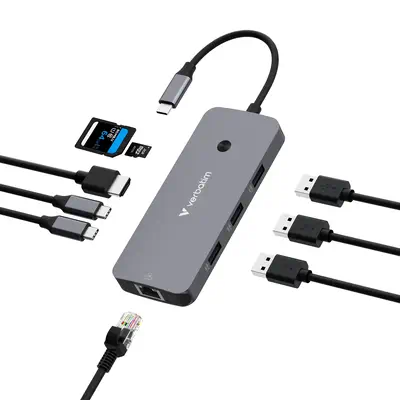 Verbatim CMH-09 USB Type-C 10000 Mbit/s Argent - Station d'accueil pour portable - visuel 1