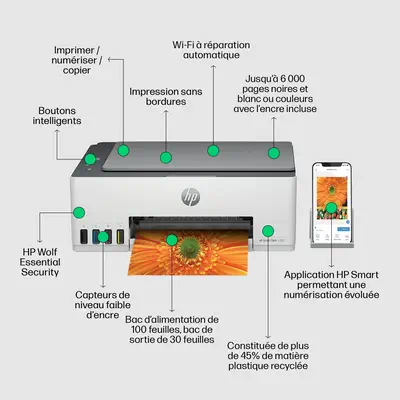 Smart Tank 5105 Sans fil All-in-One Couleur Imprimante, HP - visuel 1 - hello RSE - Technologie HP Auto-On/Auto-Off