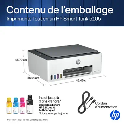 Smart Tank 5105 Sans fil All-in-One Couleur Imprimante, Copieur, Scanner - HP - Multifonctions Jet d'encre - visuel 5