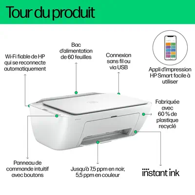 DeskJet 2810e Sans fil All-in-One Couleur Imprimante, Instant Ink; copieur, scanner - HP - Multifonctions Jet d'encre - visuel 5