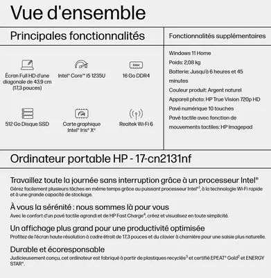 HP 17-cn2131nf Intel Core i5-1235U 17.3p FHD 16Go HP - visuel 1 - hello RSE - Ecran Full HD