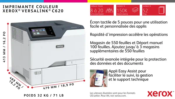 VersaLink C620 - Imprimante recto verso A4 50 ppm, PS3 PCL5e/6, 2 magasins 650 feuilles - Xerox - Imprimante Laser - visuel 9