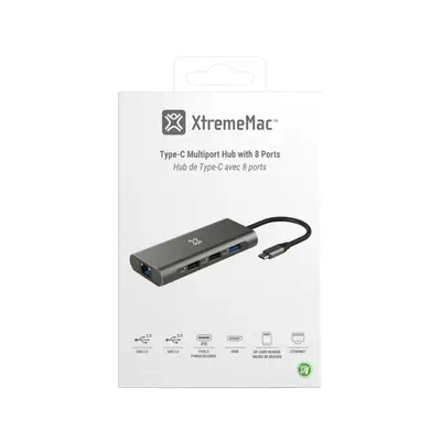 XtremeMac XWH-HUB8-13 hub & concentrateur USB Type-C 40000 Mbit/s Gris - Switchs et Hubs - visuel 7