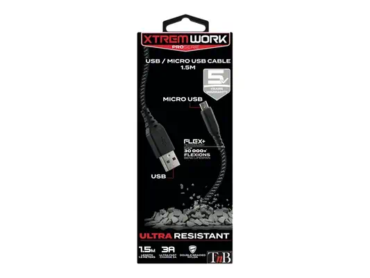 TNB XTREMWORK 1.5m USB/Micro USB Cable Black/Grey T - T'NB - Câble USB - visuel 3
