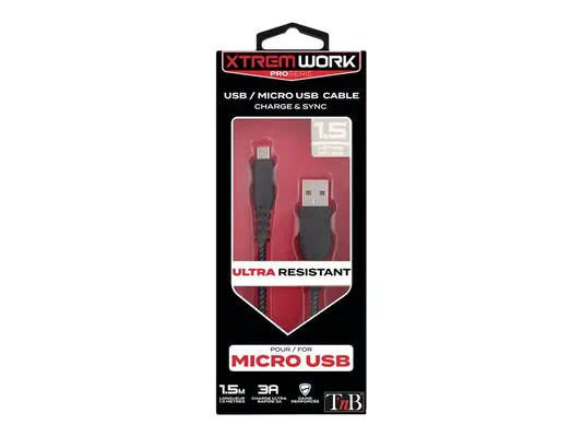 TNB XTREMWORK 1.5m USB/Micro USB Cable Black/Grey T - T'NB - Câble USB - visuel 2