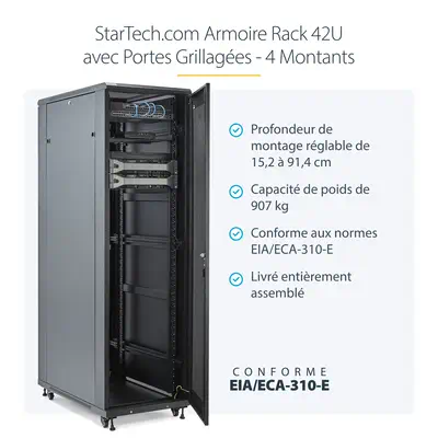 Rack Serveur 42U à 4 Montants, Rack de Données 19" pour Ordinateur / AV / Équipement IT, Rack Serveu - StarTech - Rack et Armoire - visuel 8