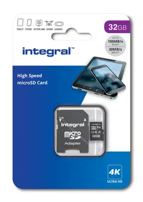 INMSDH32G-100V30 32GB MICRO SD CARD MICROSDHC UHS-1 U3 CL10 V30 A1 UP TO 100MBS READ 30MBS WRITE - Integral - Carte Mémoire - visuel 2