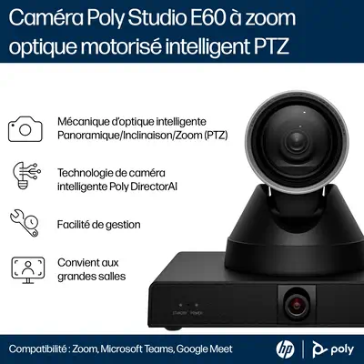 Caméra intelligente Poly Studio E60 4K MPTZ avec zoom optique 12x - HP - Webcam - visuel 6