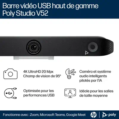 Barre de visioconférence USB Poly Studio V52 sans cordon d’alimentation TAA - HP - Visioconférence - visuel 6