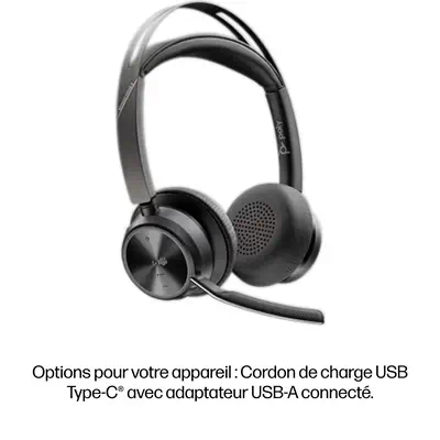 Micro-casque Poly Voyager Focus 2 USB-C-C certifié Microsoft Teams + adaptateur USB-C/A +base de cha - HP - Casque Micro - visuel 7