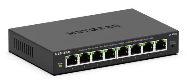 NETGEAR GS308E Géré L2/L3 Gigabit Ethernet (10/100/1000) Noir Netgear - visuel 1 - hello RSE - Gestion efficace