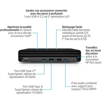 HP Elite Mini 800 G9 Intel® Core™ i5 i5-14500 8 Go DDR5-SDRAM 256 Go SSD Windows 11 Pro Mini PC Noir - Unité Centrale - visuel 8