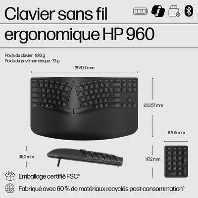HP STORE 3PL clavier Maison RF sans fil + Bluetooth Noir - Clavier - visuel 10