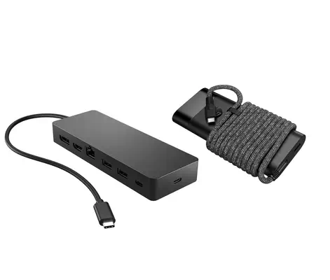 Ensemble combiné concentrateur USB-C et chargeur pour PC HP - visuel 1 - hello RSE - Conçu pour les déplacements
