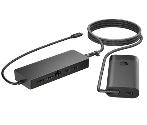 Ensemble combiné concentrateur USB-C et chargeur pour PC HP - visuel 1 - hello RSE - Gestion de réseau d'entreprise