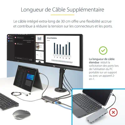 Adaptateur Multiport USB-C Triple Moniteur, Double HDMI et DisplayPort 4K 60Hz + 4K 30Hz, Adaptateur - StarTech - Station d'accueil pour portable - visuel 10