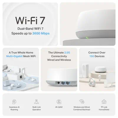 TP-Link DECO BE25(2-PACK) système Wi-Fi maillé Bi-bande (2,4 GHz / 5 GHz) Wi-Fi 7 (802.11be) Blanc I - Borne Wifi - visuel 3