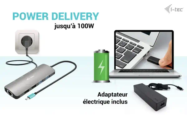 USB-C Metal Nano 2x Display Docking Station with PD 100 W + Charger 100W - I-Tec - Station d'accueil pour portable - visuel 8