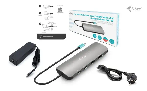USB-C Metal Nano 2x Display Docking Station with PD 100 W + Charger 100W - I-Tec - Station d'accueil pour portable - visuel 5