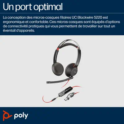 Micro-casque Poly Blackwire 5220 stéréo USB-C + connexion Poly - visuel 1 - hello RSE - Options de connectivité