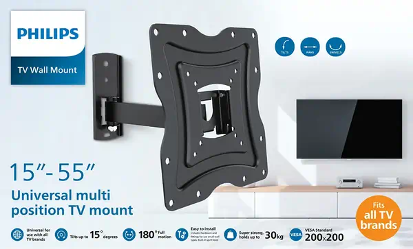 PHILIPS Support mural articulé pour écrans plats de 15p à 55p - Philips - Câble HDMI - visuel 2