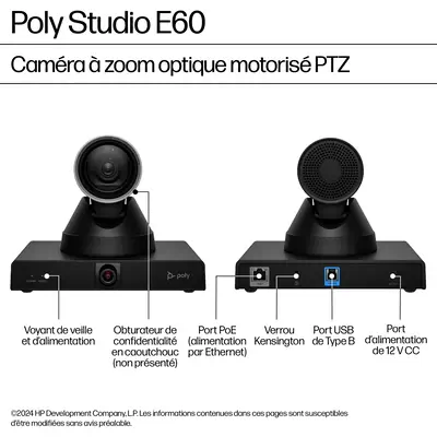 Caméra intelligente TAA Poly Studio E60 4K MPTZ avec zoom optique 12x - HP - Visioconférence - visuel 8