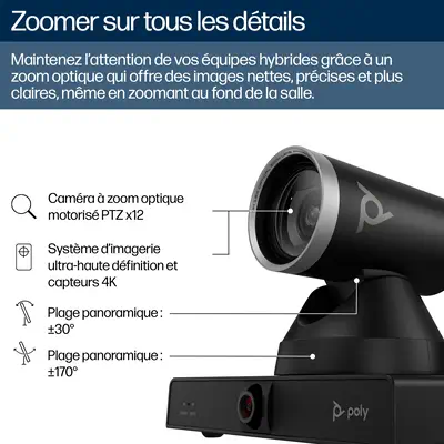 Caméra intelligente TAA Poly Studio E60 4K MPTZ avec zoom optique 12x - HP - Visioconférence - visuel 5