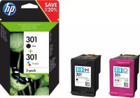 Revendeur officiel HP 301 pack de 2 cartouches d'encre noir/trois couleurs authentiques