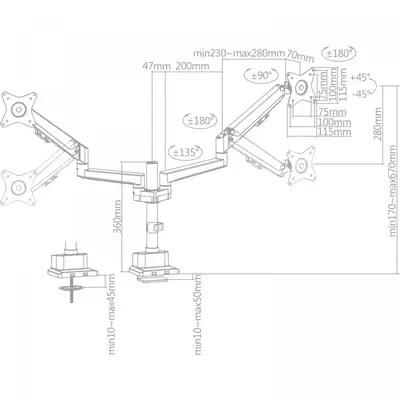 MCL MS3A99ASBA2E3209N support d'écran plat pour bureau 81,3 MCL - visuel 1 - hello RSE - Réglage facile de la hauteur
