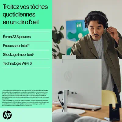 HP 24-cr0068nf Intel® Core™ i3 i3-N300 60,5 cm (23.8") 1920 x 1080 pixels PC All-in-One 8 Go DDR4-SD - Ordinateur tout en un - visuel 8