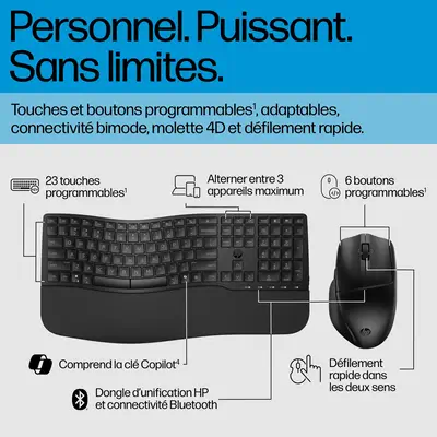 HP STORE 3PL clavier Souris incluse Bureau RF sans fil + Bluetooth Noir - Pack Clavier, souris - visuel 9