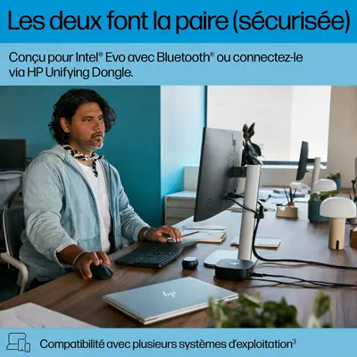 HP STORE 3PL clavier Souris incluse Bureau RF sans fil + Bluetooth Noir - Pack Clavier, souris - visuel 5