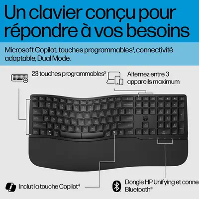 HP STORE 3PL clavier Bureau RF sans fil + Bluetooth Noir - Clavier - visuel 6