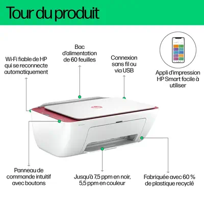 DeskJet 2823e Sans fil All-in-One Couleur Imprimante, Copieur, Scanner - HP - Multifonctions Jet d'encre - visuel 6