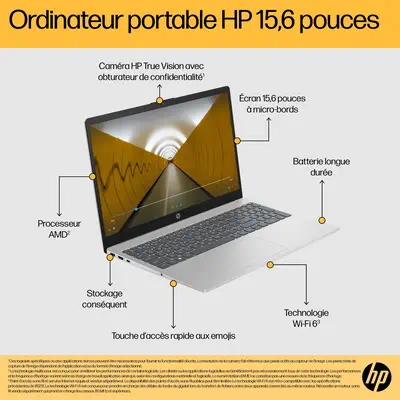 HP 15-fc0103nf AMD Ryzen™ 5 7520U Ordinateur portable HP - visuel 1 - hello RSE - Les touches du clavier contiennent du plastique recyclé post-consommation