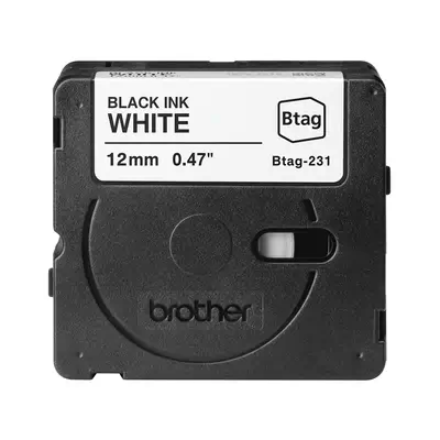 BTAG-231 - Ruban adhésif Brother – noir sur blanc, 12 mm de large, non laminé - visuel 1
