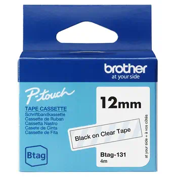 Brother BTAG-131 ruban d'étiquette Noir sur transparent garantie