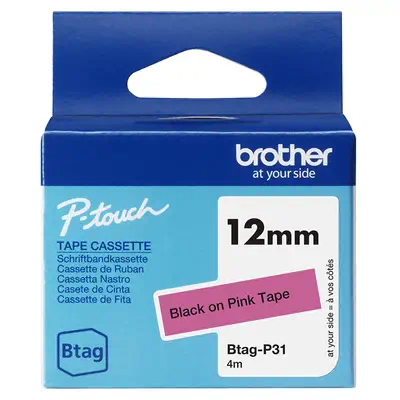 BTAG-P31 – Ruban adhésif Brother noir sur rose, 12 mm de large, non laminé - visuel 2