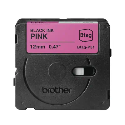 BTAG-P31 – Ruban adhésif Brother noir sur rose, 12 mm de large, non laminé - visuel 1