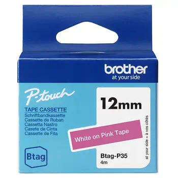 Achat responsable BTAG-P35 – Ruban adhésif Brotherblanc sur rose, 12 mm de large, non laminé