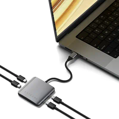 Satechi ST-H4CPDM hub & concentrateur USB Type-C 10000 Mbit/s Gris - Station d'accueil pour portable - visuel 6