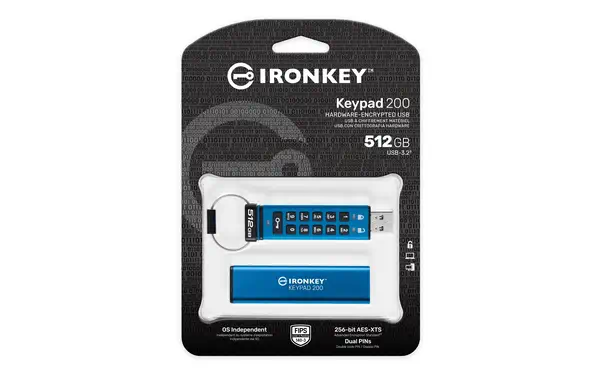IronKey Keypad 200 de 512 Go, FIPS 140-3 niveau 3 (en attente), chiffrement AES-256 - Kingston - Disque dur Externe - visuel 1